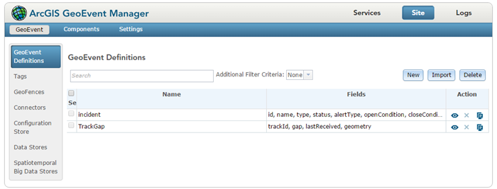 Use GeoEvent Manager to view and manage GeoEvent Definitions.